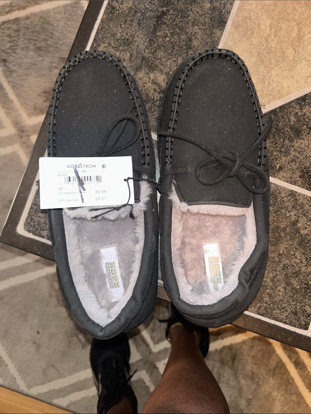 Nordstrom Black Men's Fleece-Lined Moccasin Slip-Ons